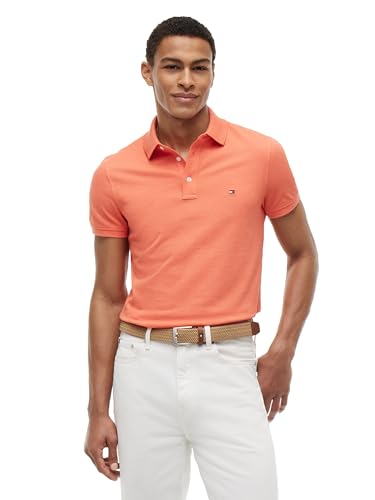 Image of Tommy Hilfiger Men's Short Sleeve Polo Shirts in Slim Fit with Stretch and Organic Pique Cotton