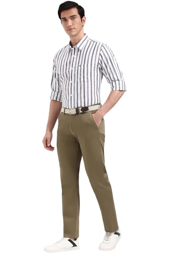 Image of Peter England Men's Straight Fit Mid Rise Chino Casual Trouser with Premium Dobby