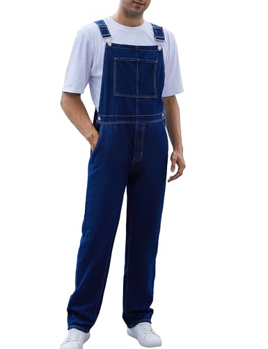 Yuanbang Overalls for Men Work Utility Coveralls Fashion Bib Romper Jumpsuit with Zipper Fly(Blue M