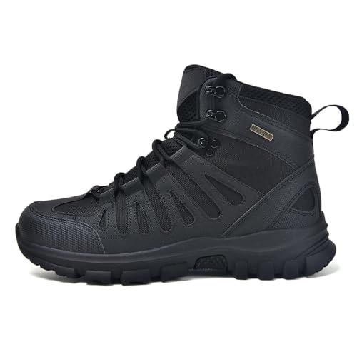 Zapatos de Senderismo de caña Alta for Hombres, Botas de Trekking Ligeras al Aire Libre con Malla Transpirable y Suela de Goma Duradera(Black,44 EU)