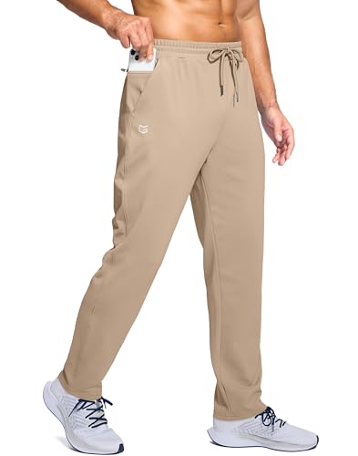 G Gradual Mens Fleece Lined Pants with Zipper Pocket Winter Warm Athletic Joggers Sweatpants for Men Workout Running Gym(Khaki L)