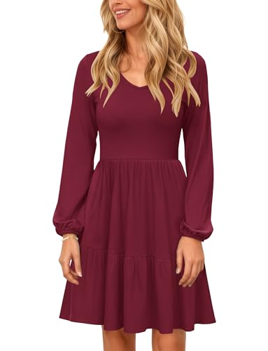 PLOKNRD Damen Langarm Kleid V-Ausschnitt...