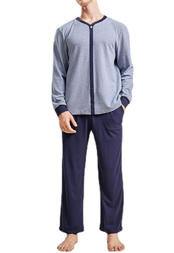 Ensembles de pyjamas à manches longues pour hommes avec col en v vêtements d'intérieur deux pièces