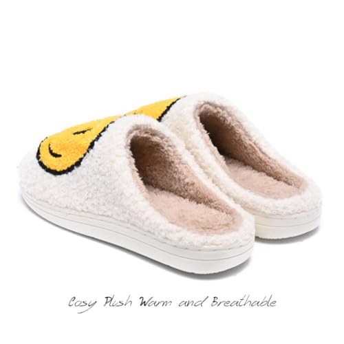 Image of Women's Men's Preppy Happy Face Slippers Comfy Warm Plush Slip-On House Slipper for Winter Indoor Soft Cushion Non-slip Fluffy Slides Slippers