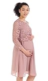 Herzmutter Umstandskleid festlich - Hochzeitsgast - Schwangerschaftskleid aus Chiffon-Spitze - für Anlässe-Feier - Elegant-Knielang-Langarm - Blau-Rosé - 6400 (M, Altrosa)