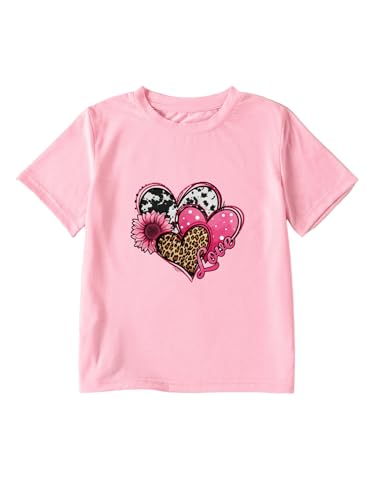 Girl's Heart Print T-Shirt Short Sleeve Tee Cute Casual Top