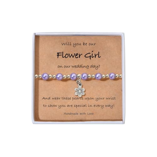 Image of Flower Girl Proposal Gifts, Will You Be My Flower Girl? Thank You Bridesmaid Cute Stretchy Bracelet Gifts for Girls On Wedding Day