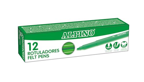 Alpino - Estuche 12 Rotuladores Stand. Verde Claro | Lavables para Niños | Brillantes | Ideal para la Escuela | Punta de Fibra Super Resistente y Tinta Segura a Base de Agua
