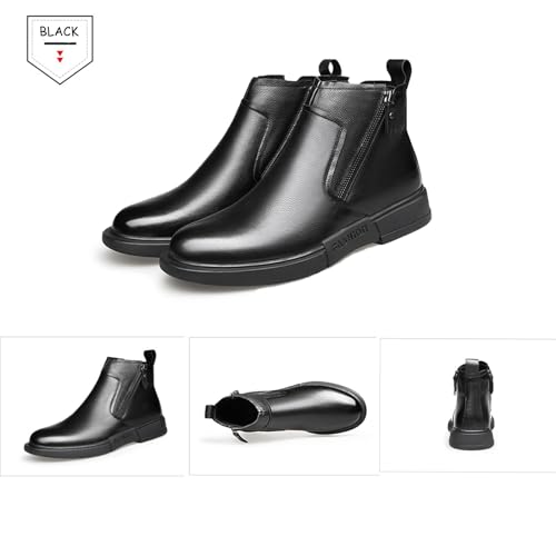 Tokouk Men'S classic Leather Flat Casual Chelsea Boots Fashionable Comfy Slip-On Winter Fleece Business Work Dress Chukka Boots2