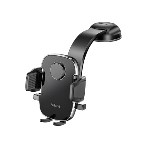 ペルシード(Pellucid) 車載スマホホルダー ダッシュボード強力吸盤取付 手帳型ケース 縦横置き対応 フレキシブルロングアーム 片手ワンタッチ開閉 PPH2512