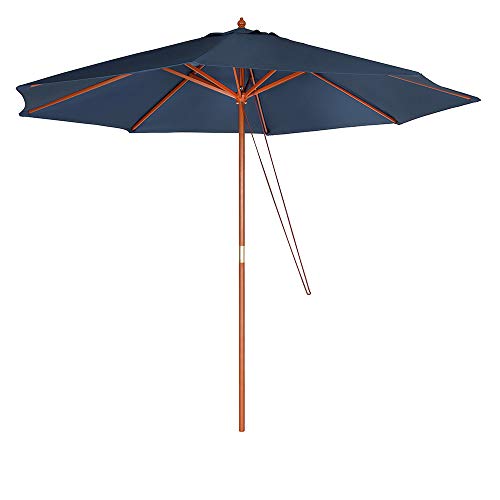 Kit Ombrelone Madeira 3 Metros Guarda Sol Sombreiro + Base Plástica - Mor - Azul