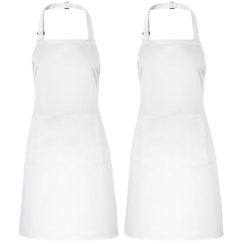 saerryor 2 Pack Aprons for Women Men Kitchen Aprons with Pocket(White)