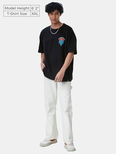 Image of The Souled Store| TSS Originals: Unleash The Dragon Mens and Boys T-Shirts|Half Sleeve|Loose fit Graphic Printed|80% Cotton 20% Polyester Black Color Oversized T-Shirts