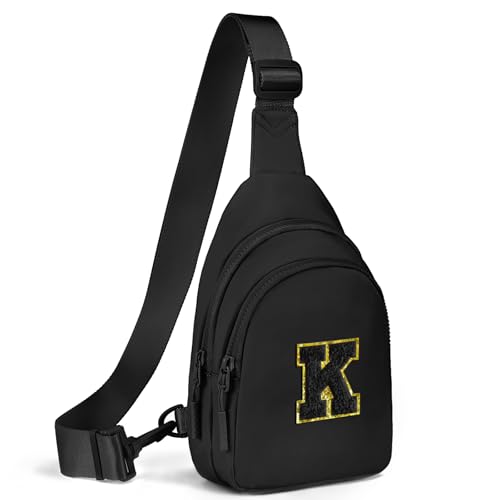 Small Initial Sling Bag for Girls & Women - Cute Crossbody Fanny Pack Gift Black K