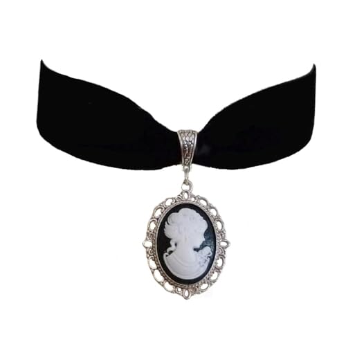 Black Velvet Princess Pendant Choker Necklace for Women Fashion Vintage Victorian Crystal Cameo Thick Chokers Punk Gothic Cool Necklaces Elegant Goth Steampunk Collar Christmas Birthday Halloween Gifts for Her