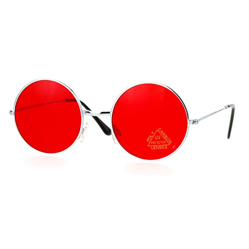 Sa106 Color Groovy Hippie Wire Rim Round Circle Red Lens Sunglasses #TOP1