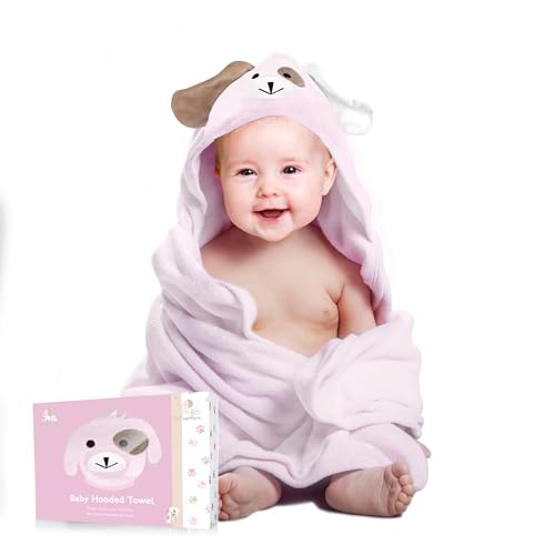 Image of FOREVERPURE Baby Towels with Hood Baby Towel Baby Bath Towels Hooded Baby Gift X-Large Organic Cotton Hooded Baby Towels and Washcloths Boy and Girl Ultra Soft Baby Towels 35 x 35 inches - Pink