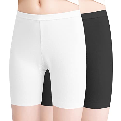 L&K-II Pack de 2 Mallas niña Culotte Corto Ciclista de algodón Culotte Verano Uni Color Negro+Blanco 134/140