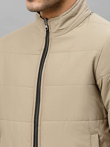 Image of Style Quotient Men Beige Reversible Padded Jacket with Patchwork