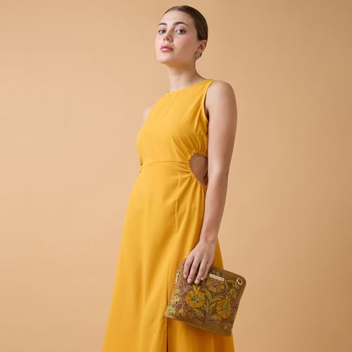 Image of Caprese Siji Tresana Small Crossbody Bag for Women | Kashida Embroidery Sling with Adjustable & Detachable Strap, Secured Zip Closure | Stylish & Spacious Handbag for Everyday Use & Travel