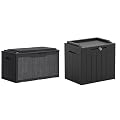 Greesum 100 & 31 Gallon Black Resin Deck Boxes for Patio Furniture, Garden Tools Storage