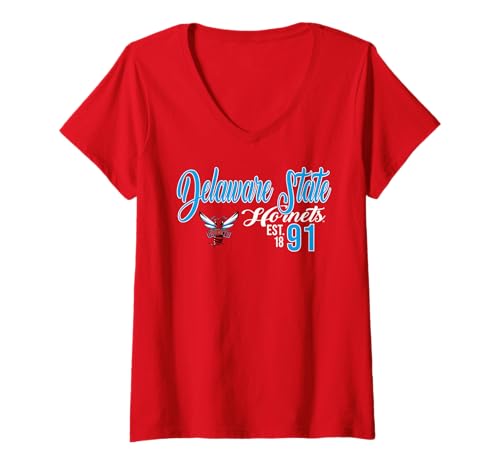 Womens Delaware State Hornets HBCU Est 1891 Red Officially Licensed V-Neck T-Shirt