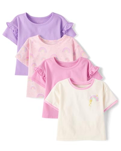 The Children's Place,Baby Girls,and Toddler Short Sleeve Everyday Casual Knit Shirt,Rainbow 4-Pack,18 Months,24 Months - image 1