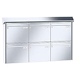 RENZ/Prisma / 6er Aufputz-Briefkastenanlage Wand-Briefkasten / V4A-Edelstahl/Volumen 12 L/Dein-Briefkasten.de
