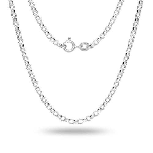 LeCalla 925 Sterling Silver Italian Jewelry Trendy Gift 1.5 MM, 2 MM, 3 MM Rolo Link Chain Necklace for Teen Women and Men with Spring Ring Clasp (16, 18, 20, 24 Inches)