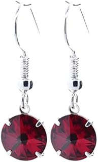 pewterhooter® 8mm Womens Crystal Drop Earrings  Silver-plated made with sparkling Siam Red Crystal  Gift Box