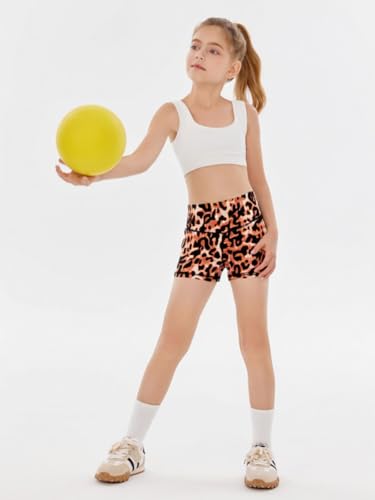 rrhss Shorts atléticos infantis com estampa de leopardo cintura alta yoga dança motociclista confort