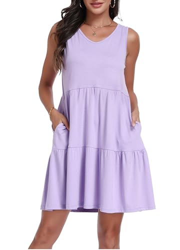 Image of Sundresses for Women Summer Sleeveless Tiered Swing V Neck Tank Dress