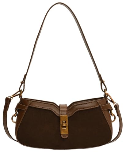 Trendy Suede Shoulder Bag for Women Vintage Handbag Leather Crossbody Satchel Purse Crescent Bag Underarm Bag Fall