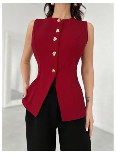 Floerns Women's Elegant Sexy Heart Metal Button Down Suit Vest Business Casual Lightweight Jacket Blouse Tops3
