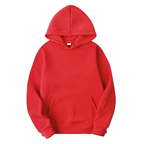 Casual Cool Hoodies Solid Color with Hood Drawstring Trendy Winter Fall Heavy Plain Sweatshirts Essential Hoodies Red