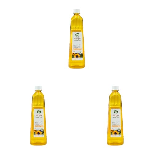 Image of S Siddhagiri's SATVYK THE HEALTH re STORE Wood Pressed Sunflower Oil - (500ml) - | Unrefined Cooking Oil| Wooden Ghani | High in Anti-Oxidants | Kachi Ghani Sunflower Oil (Pack of 3)