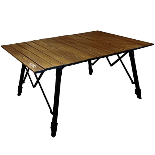 waku fimac 90×60 アウトドアテーブル キャンプテーブル ウッド 調 高さ調整 テーブル ロールテーブル キャンプ アウトドア 軽量 木目 ブラックウォルナット