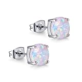 Silver Stud Earrings for Women Girls, 925 Sterling Silver Hypoallergenic Simulated White Opal Studs Earring Jewelry Gifts for Birthday Mothers Day, 2mm