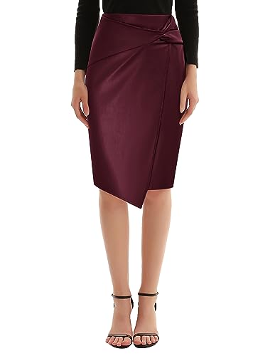 Image of Kate Kasin Women Faux Leather Midi Skirt, High Waist Wrap Bodycon Skirts