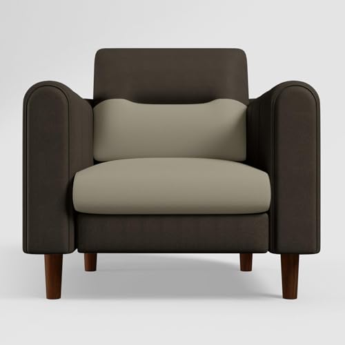Image of GODREJ INTERIO Sofa Smuff V2 1 Seater Fabric Sofa for Living Room, 3-Years Warranty, Solid Wood, Beige and Brown
