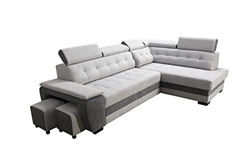 Robin Inspire Grand canapé d'angle Convertible avec Coffre de Rangement et Deux tabourets - Canapé d'angle autoportant en Forme de L - Appuie-tête réglables