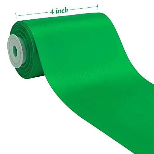Huihuang Emerald Green 4 Inch Ribbon Wide Thick Double-Sided Satin Fabric Ribbon 10 Yard/Spool, For Party Chair Sash, Bows Making, Wedding Flower Bouquet, Sewing, Crafts, Christmas Decor #TOP2
