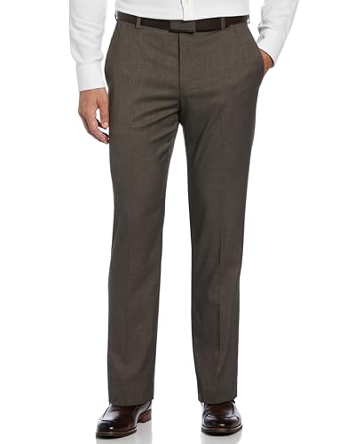 Savane Men's Big & Tall Flat Front Performance No Iron Gabardine Dress Pants with Extendable Waistband