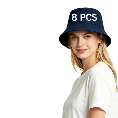 DASSNANE 8Pcs Navy Blue Bucket Hats Bulk Solid Color Blank Hat Bucket Hats for Men Women and Adults for Men Women Modern Casual Style