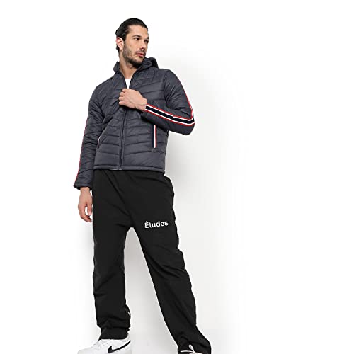 Image of CAHOOT Men's Quilted Puffer Jacket With Contrast Striped Sleeve For Casual Wear | Hood Neck | Long Sleeve | Zip Closure | Polyester Jacket Crafted With Comfort Fit For Everyday Wear