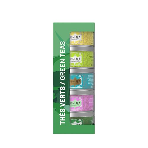 Kusmi Tea - Organic Green Tea Variety Box - Gift Idea for Men and Women - Spearmint Green Tea, Jasmine Tea - A Selection of 5 Iconic Flavors - Loose Leaf Tea - 5 Tins of 0,9 oz