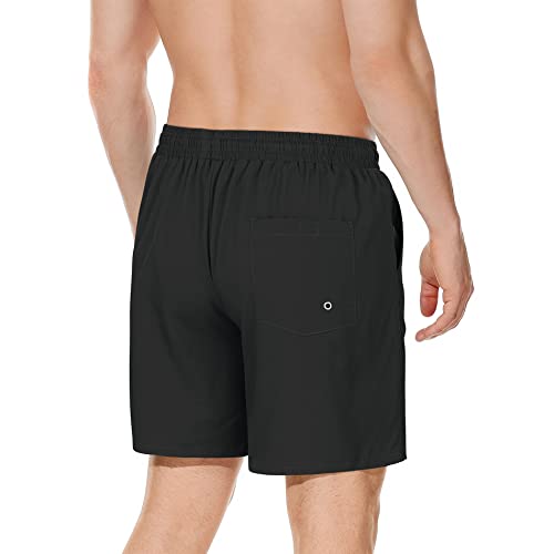 Mens Swim Shorts Mens Bathing Suits Mens Swim Trunks with Compression Liner Quick Dry Board Shorts Black L - Image 5