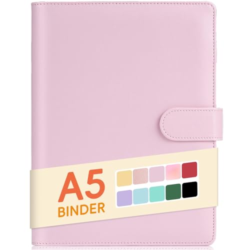 Sooez A5 Binder with 6 Rings, Refillable Notebook Planner Cover, Small Leather Organizer, Pink by Sooez - Used condition - US$7.19