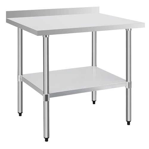 Stainless Steel Work Table 30 x 36 Inch, NSF Commercial Prep Table with Undershelf, Heavy Duty Food Prep Workstation with Backsplash
