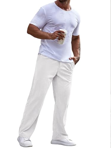 Runcati Mens Corduroy Pants Elastic Waist Straight Leg Casual Pleated Pants with Pockets4